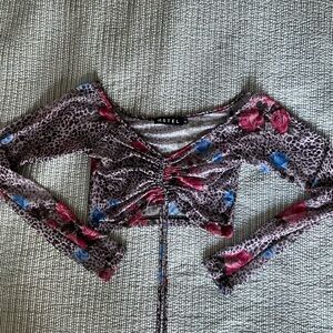 Motel Mesh Cheetah Rose Crop Top